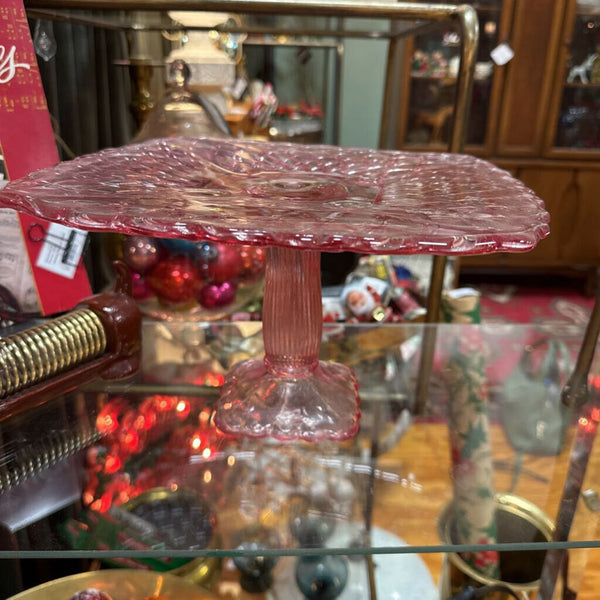 Pink Tressis L.E. Smith Glass Pedestal Cake Stand (11" square, 6.25" tall) W1970