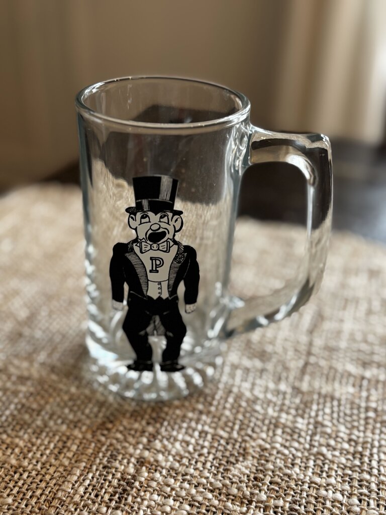 Vintage Purdue Pete Varsity Glee Club Glass Beer Mug Tuxedo Top Hat