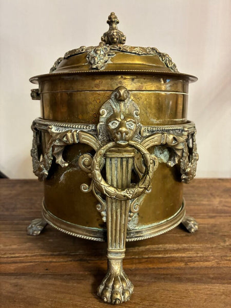 Vintage English Brass Biscuit Jar 8" x 8"