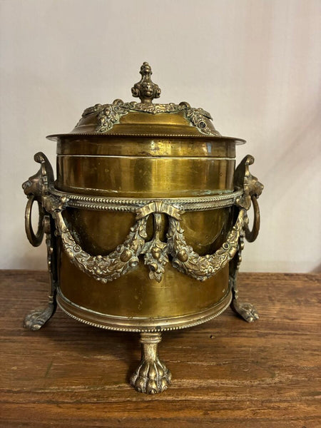 Vintage English Brass Biscuit Jar 8" x 8"