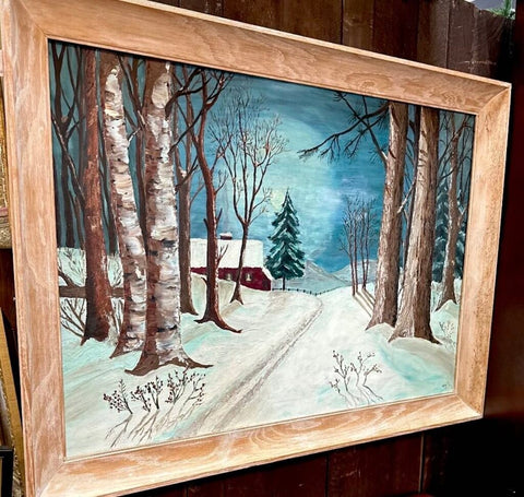 Vintage Winter Landscape Oil Painting, Signed