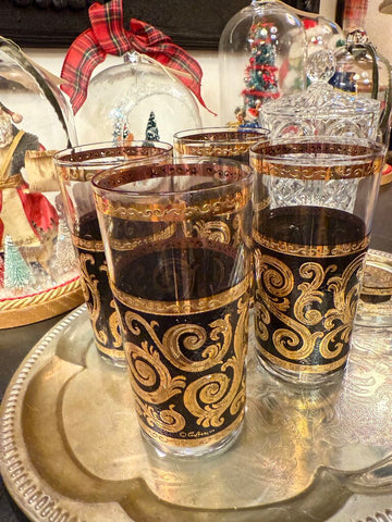 Set of 4 Vintage Culver Ebony Baroque Glasses