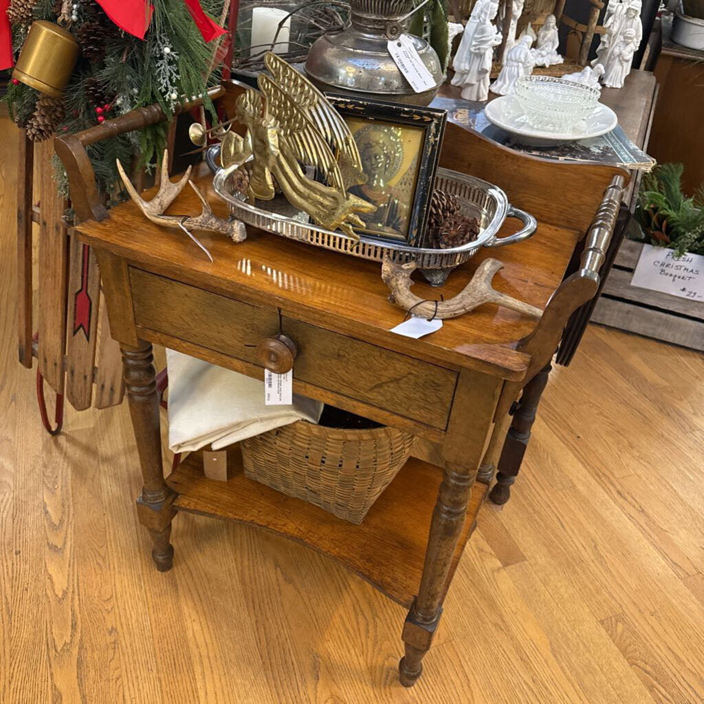 Antique Wooden Wash Stand with Drawer and Bottom Shelf