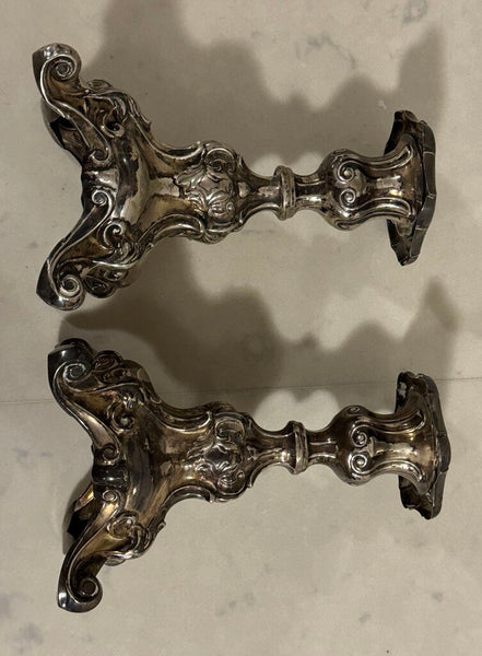 Sweden sterling Silver weighted rococo style candle holders 6.5" x 4" pair
