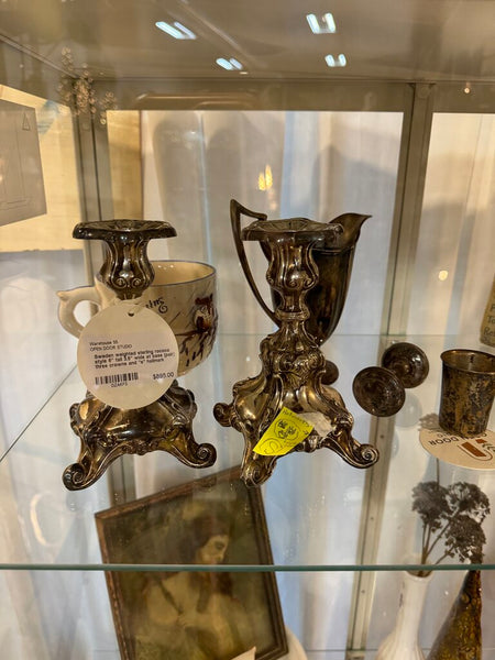 Sweden sterling Silver weighted rococo style candle holders 6.5" x 4" pair