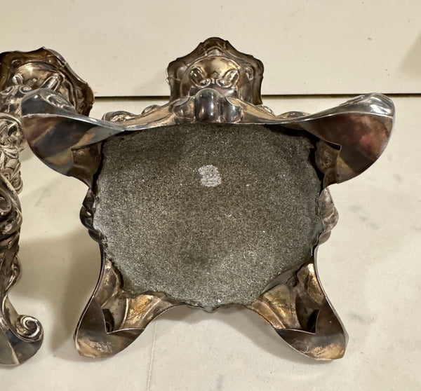 Sweden sterling Silver weighted rococo style candle holders 6.5" x 4" pair