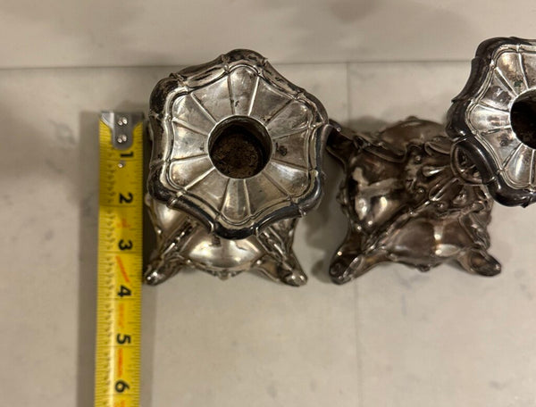Sweden sterling Silver weighted rococo style candle holders 6.5" x 4" pair