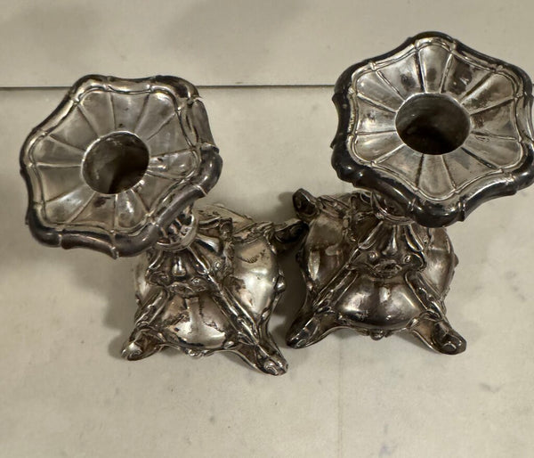Sweden sterling Silver weighted rococo style candle holders 6.5" x 4" pair