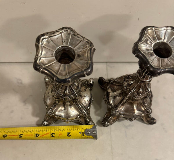 Sweden sterling Silver weighted rococo style candle holders 6.5" x 4" pair