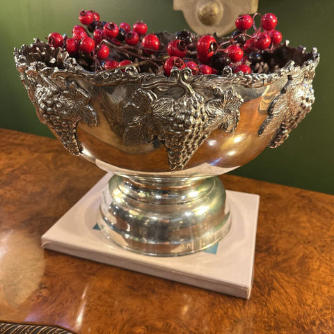 VINTAGE SILVERPLATED PEDESTAL WINE/CHAMPAGNE COOLER W/ PINECONES