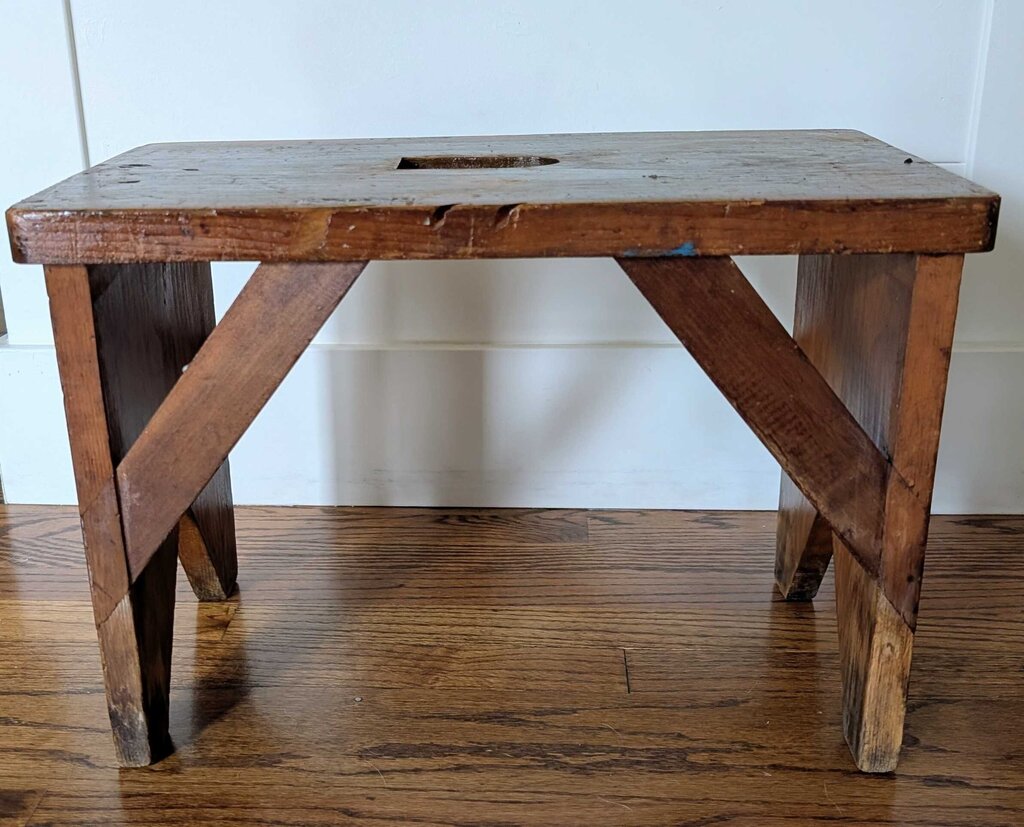 Antique Wooden Joint Construction Stool 18x11x13