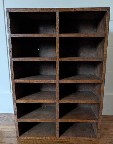 Early Vintage 12 Slot Oak Parts Cubby 15x22x7
