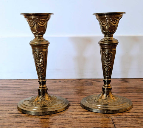 Vintage Brass Victorian Oval Candlesticks 9x5