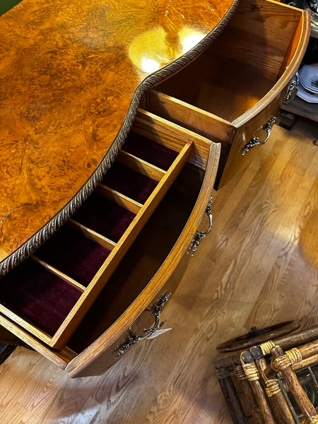 ANTIQUE BURLED WOOD QUEEN ANNE BUFFET, 68"W x 38"H x 21"D. IN STORE PICKUP