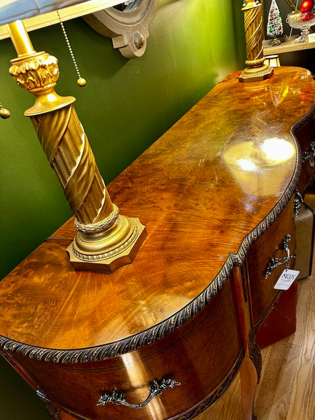 ANTIQUE BURLED WOOD QUEEN ANNE BUFFET, 68"W x 38"H x 21"D. IN STORE PICKUP