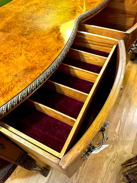 ANTIQUE BURLED WOOD QUEEN ANNE BUFFET, 68"W x 38"H x 21"D. IN STORE PICKUP