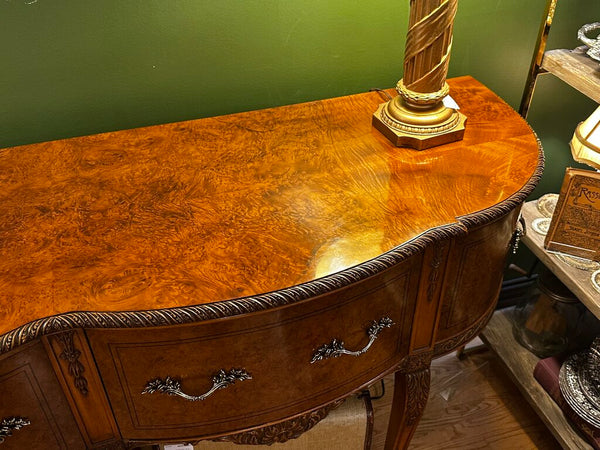 ANTIQUE BURLED WOOD QUEEN ANNE BUFFET, 68"W x 38"H x 21"D. IN STORE PICKUP