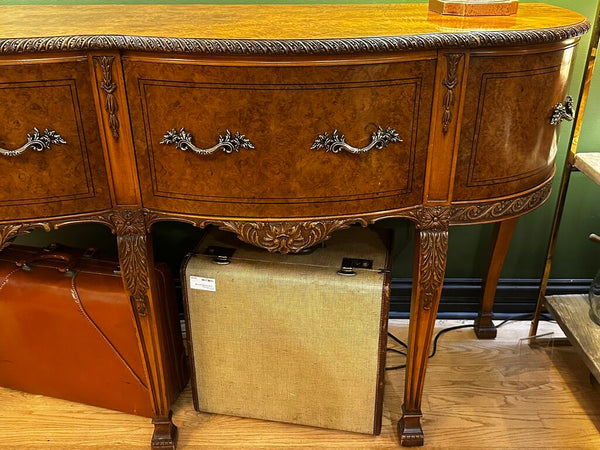 ANTIQUE BURLED WOOD QUEEN ANNE BUFFET, 68"W x 38"H x 21"D. IN STORE PICKUP