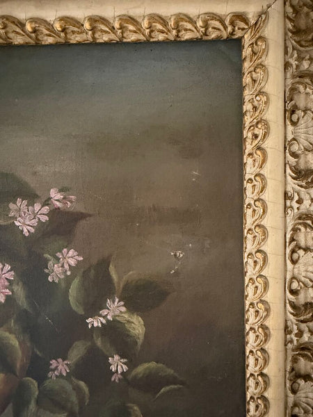 0600 Antique Delicate Pink Floral Painting on Academy Board