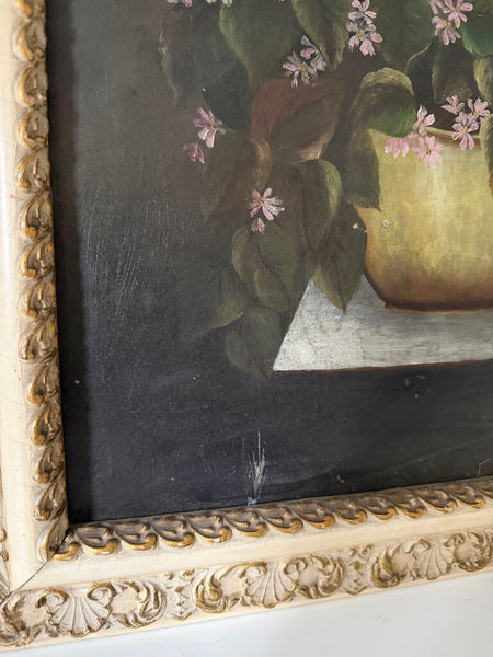 0600 Antique Delicate Pink Floral Painting on Academy Board