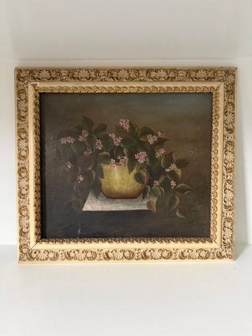 0600 Antique Delicate Pink Floral Painting on Academy Board