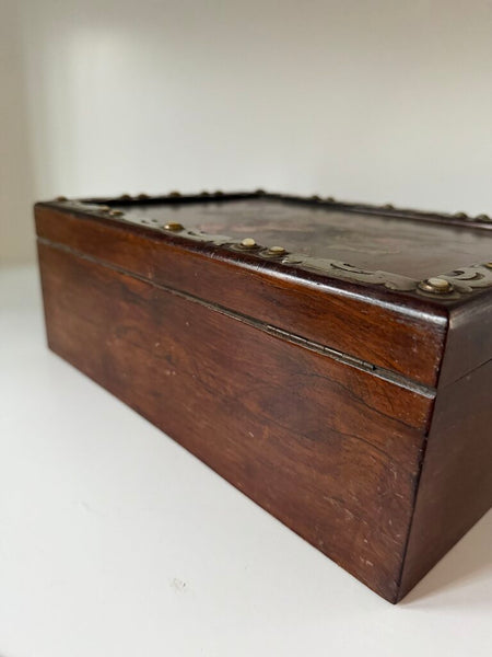 0007 Victorian Hand-painted Silk Lined Box w/ Working Key