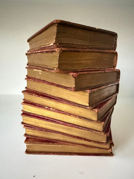 0897 British Essayists Partial Full Red Moroccan Leather 9 Book Set c. 1819