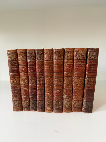 0897 British Essayists Partial Full Red Moroccan Leather 9 Book Set c. 1819