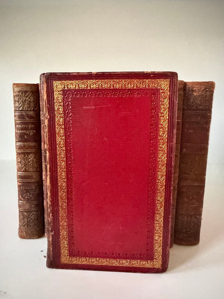 0897 British Essayists Partial Full Red Moroccan Leather 9 Book Set c. 1819
