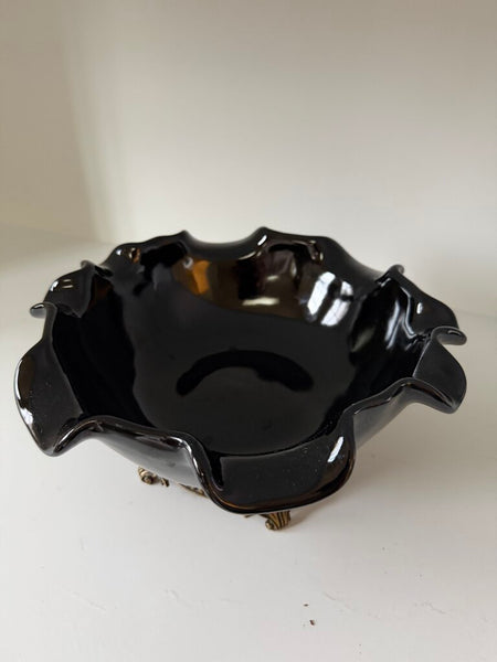0391 Black Porcelain Ruffled Bowl