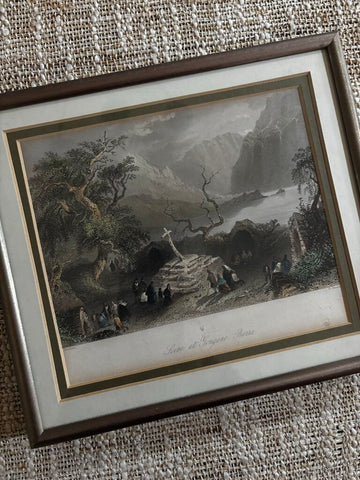 Vintage Framed Gougane Barra Print: W.H. Bartlett Irish Scene 7.5x8.5