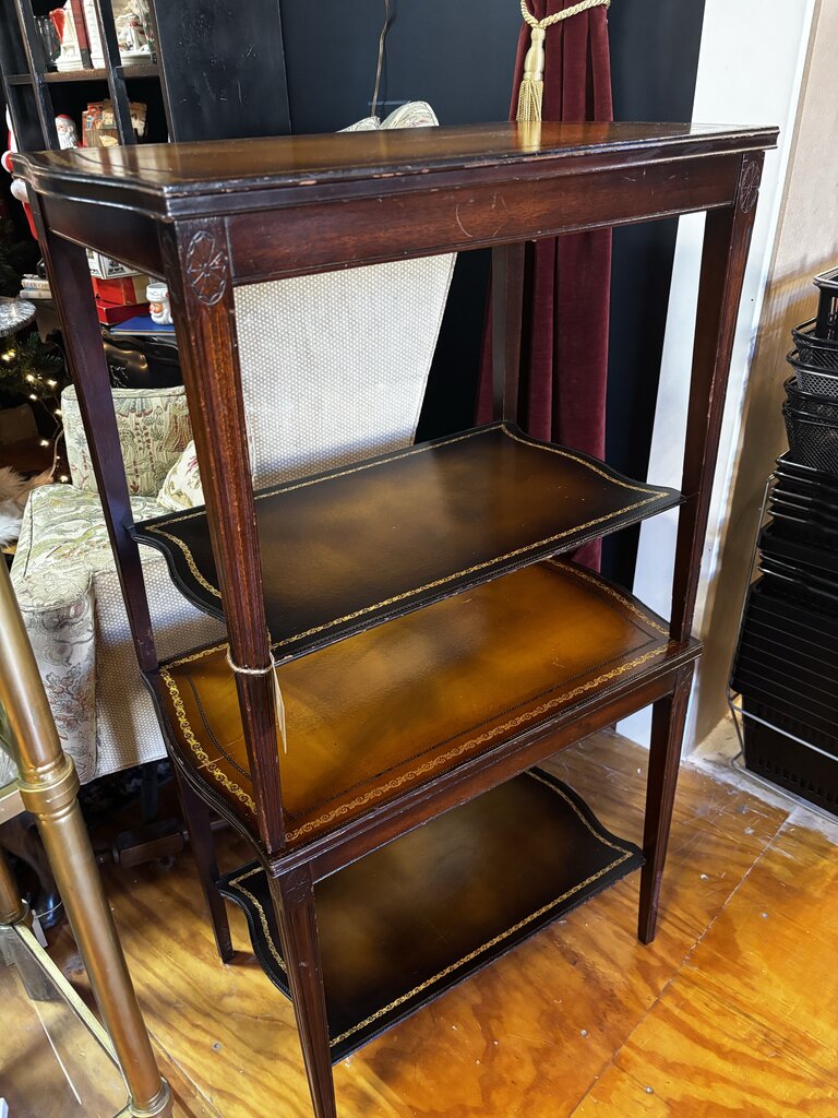 Pair of Mid 20th Century Two Tiered Leather Top Side Tables (in store PU)