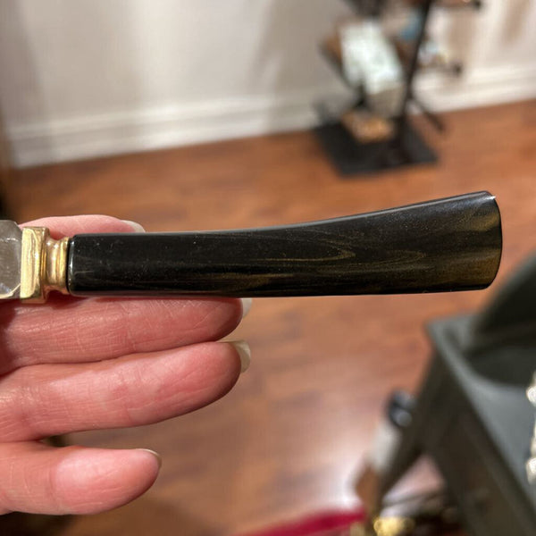 ENGLISHTOWN 5th AVE. STEAK KNIVES W/FAUX BONE HANDLES W/BRASS ACCENTS SET OF 6 WITH ORIGINAL BOX