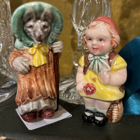 LITTLE RED RIDING HOOD AND WOLF SALT AND PEPPER SHAKERS MARKED JAPAN