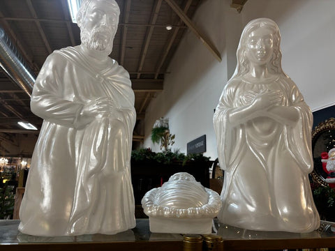 Vtg General Foam Plastics White Nativity 3 Piece Set 28" Not lights