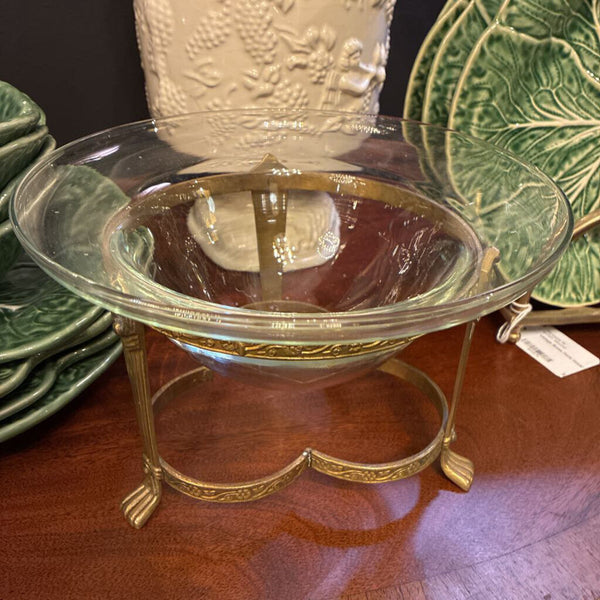 Vintage Glass Bowl in Brass Stand
