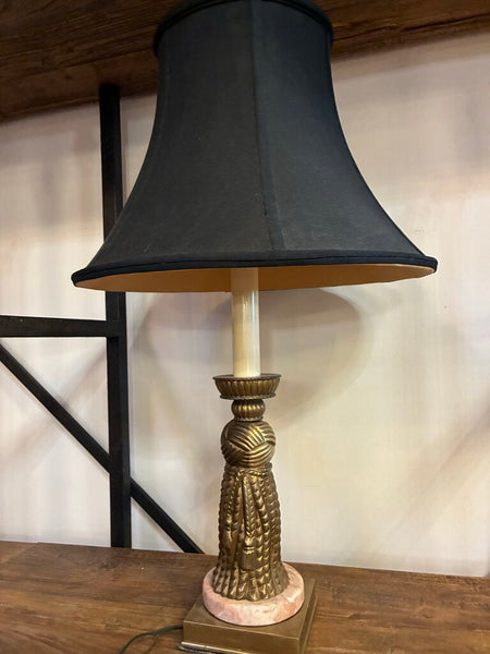 Vintage Brass/Marble Hollywood Regency Tassel Lamp 24" x 15"