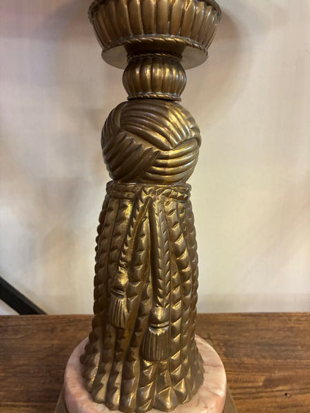 Vintage Brass/Marble Hollywood Regency Tassel Lamp 24" x 15"