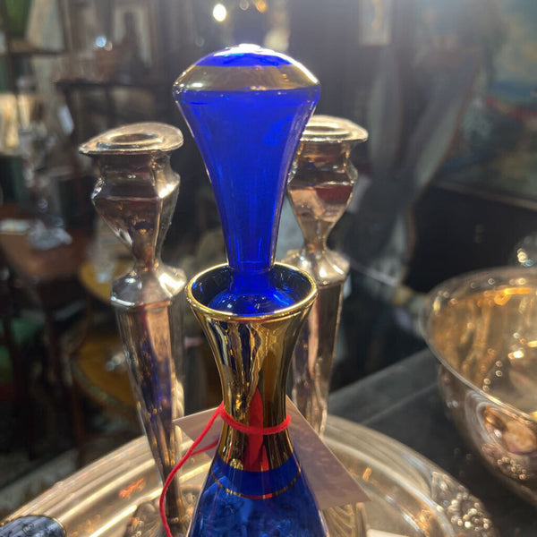 Vintage Cobalt Murano Glass Decanter & 6 Glasses