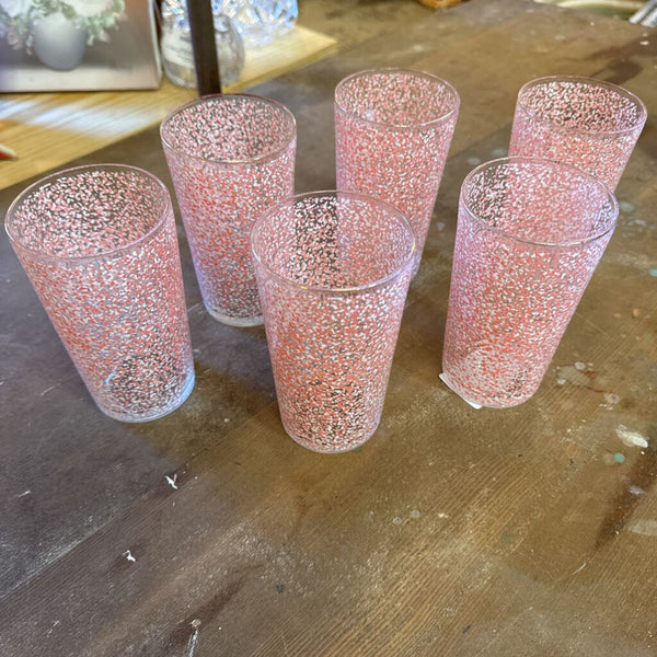 Set of 6 pink and white anthro style Collins glasses
