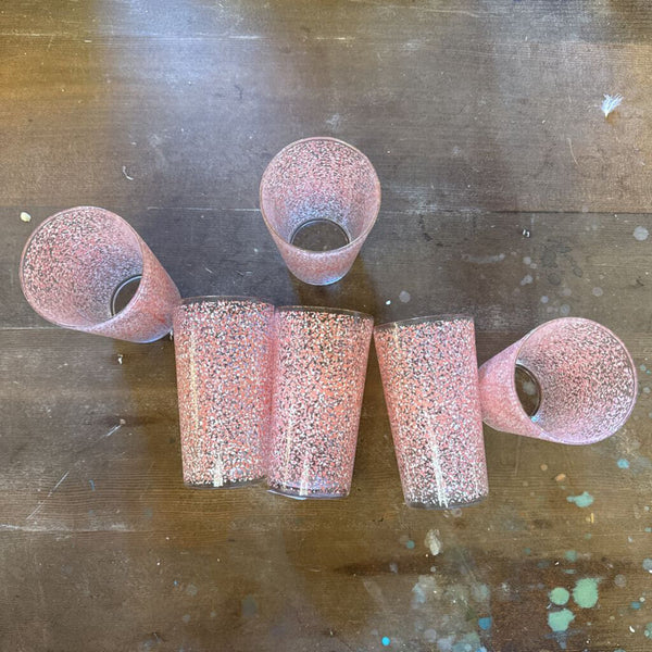 Set of 6 pink and white anthro style Collins glasses