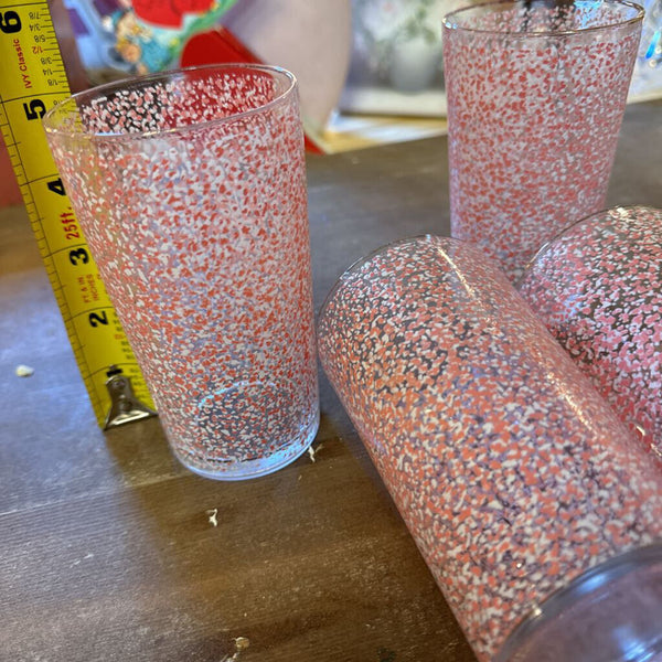 Set of 6 pink and white anthro style Collins glasses