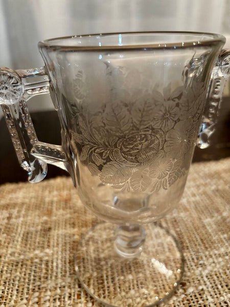 Vintage Etched Glass Trophy Spooner
