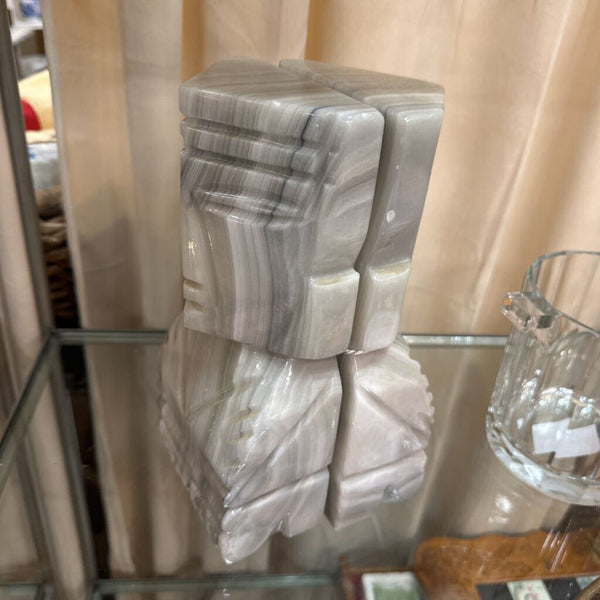 Heavy Aztec Mayan Tiki Carved Marble Onyx Stone Bookends 10 x 5"