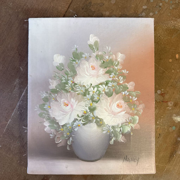 Vintage pink floral painting original