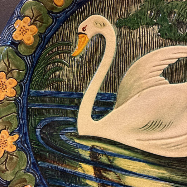 Vintage Hans Thoma Swan Pottery Hanging Plate 15" diameter