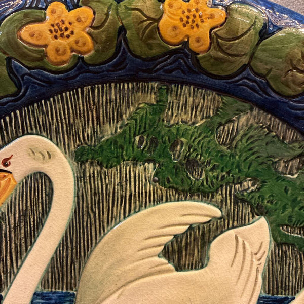 Vintage Hans Thoma Swan Pottery Hanging Plate 15" diameter