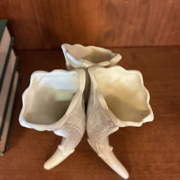 Vintage Triple White Ceramic Vase 6.5 x 3.5