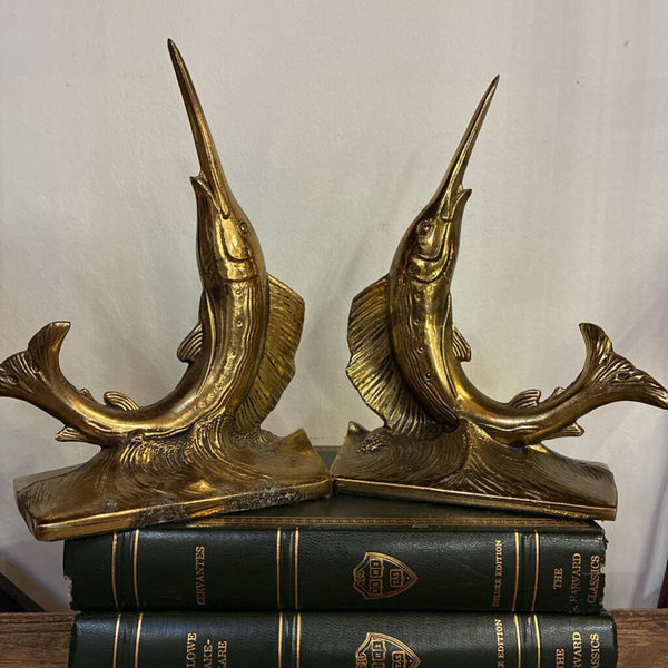 Pair of MCM Brass Sailfish Bookends 6"w x 8"h