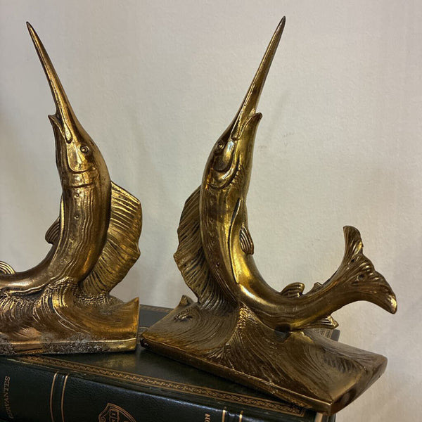 Pair of MCM Brass Sailfish Bookends 6"w x 8"h